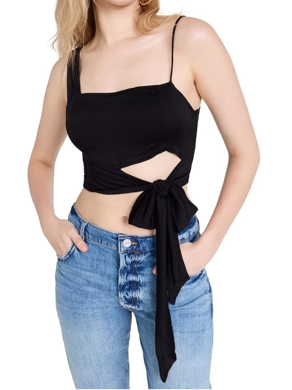 Free People Womens Mila One Shoulder Side Tie Cropped nwt size large